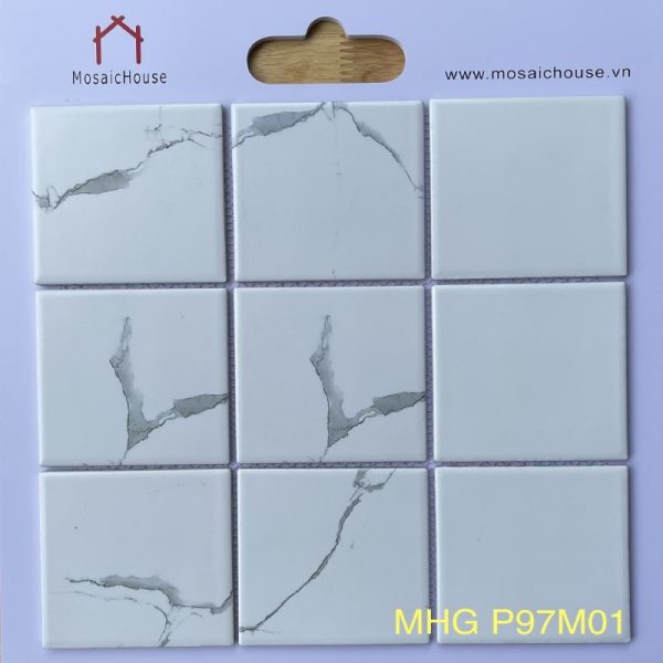 Gạch Mosaic Gốm Màu Trắng Vân mây