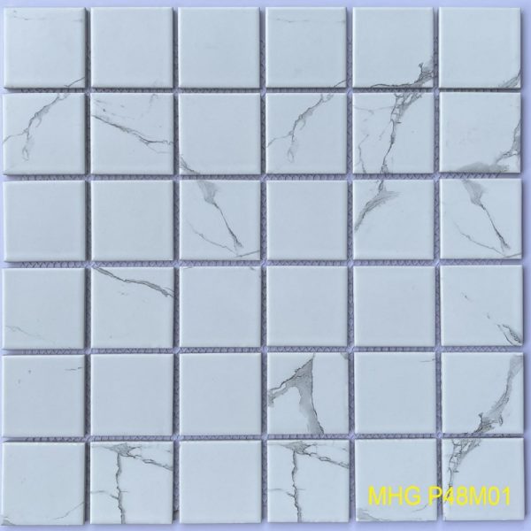 Gạch Mosaic Gốm Sứ Trơn Màu Trắng Vân Mây