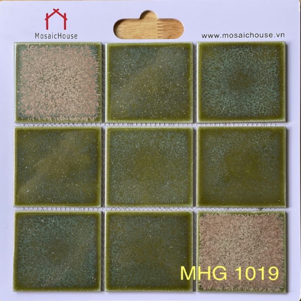 Gạch Mosaic Gốm Men Rạn 10x10 Màu Xanh Rêu