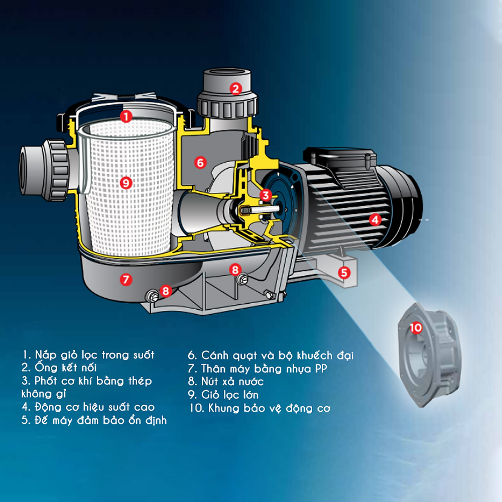 Bơm hồ bơi Waterco Hydrostorm 100 (1.0Hp - 1 Pha) Bơm hồ bơi Waterco Hydrostorm 100 (1.0Hp - 1 Pha) - Ảnh 2