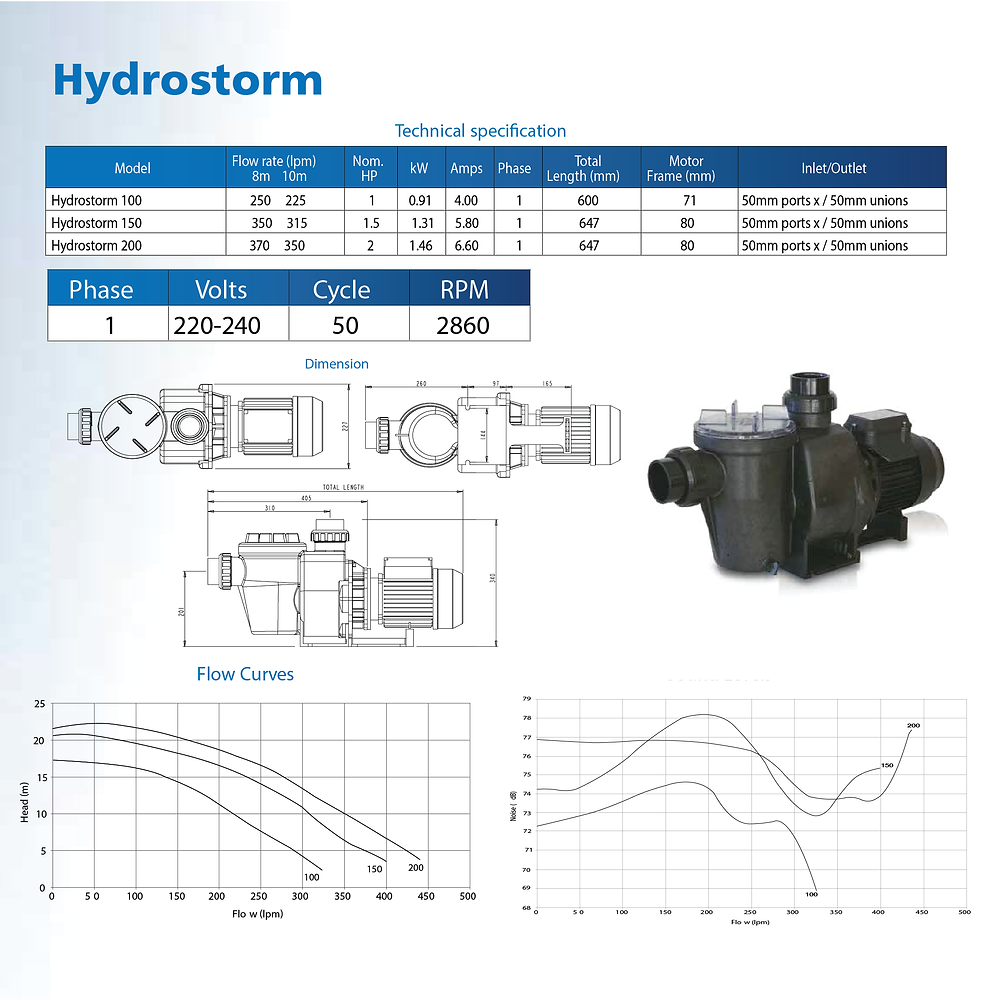 Bơm hồ bơi Waterco Hydrostorm 100 (1.0Hp - 1 Pha) Bơm hồ bơi Waterco Hydrostorm 100 (1.0Hp - 1 Pha) - Ảnh 3