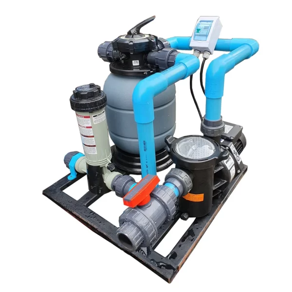 Máy lọc hồ bơi lọc cát và bình châm hoá chất chlorine công suất 11m3/h