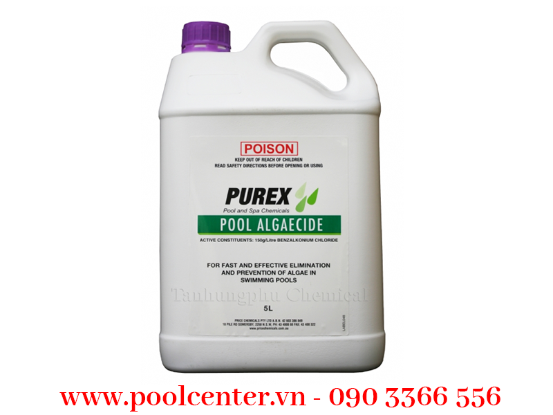 CHẤT CHỐNG RÊU HỒ BƠI PUREX POOL ALGAECIDE CHUYÊN DỤNG 5L hóa chất xử lí nước hồ Bơi, phân phối hóa chất hồ bơi, hóa chất xử lí bể bơi, báo giá hóa chất hồ bơi, hướng dẫn sử dụng hóa chất hồ bơi, mua hóa chất hồ bơi tại tphcm, cong ty cũng cấp hóa chất hồ bơi,hóa chất hồ bơi chính hãng, hóa chất xử lí nước hồ bơi giá rẻ, hóa chất xử lí nước bể bơi cao cấp