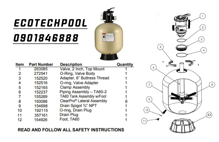 Bình lọc cát hồ bơi Pentair TA40D Bình lọc cát hồ bơi Pentair TA40D - Ảnh 8