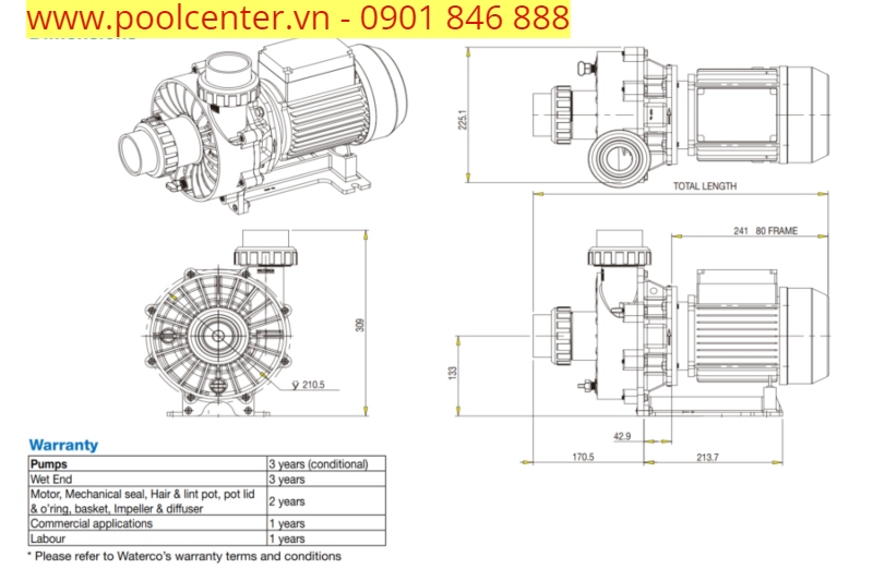 Máy bơm hồ bơi Waterco TurboFlo, 2 HP Máy bơm hồ bơi giá tốt Waterco