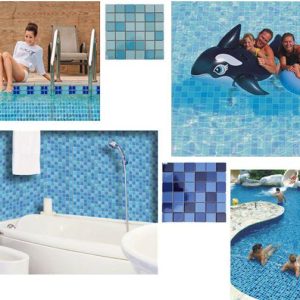 Gạch Mosaic thủy tinh trắng ngà 2x2cm hồ bơi