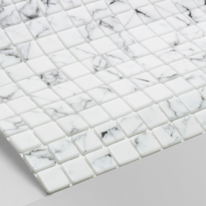 Gạch Mosaic Thủy Tinh Trắng Calacatta Hồ Bơi Reviglass Karma