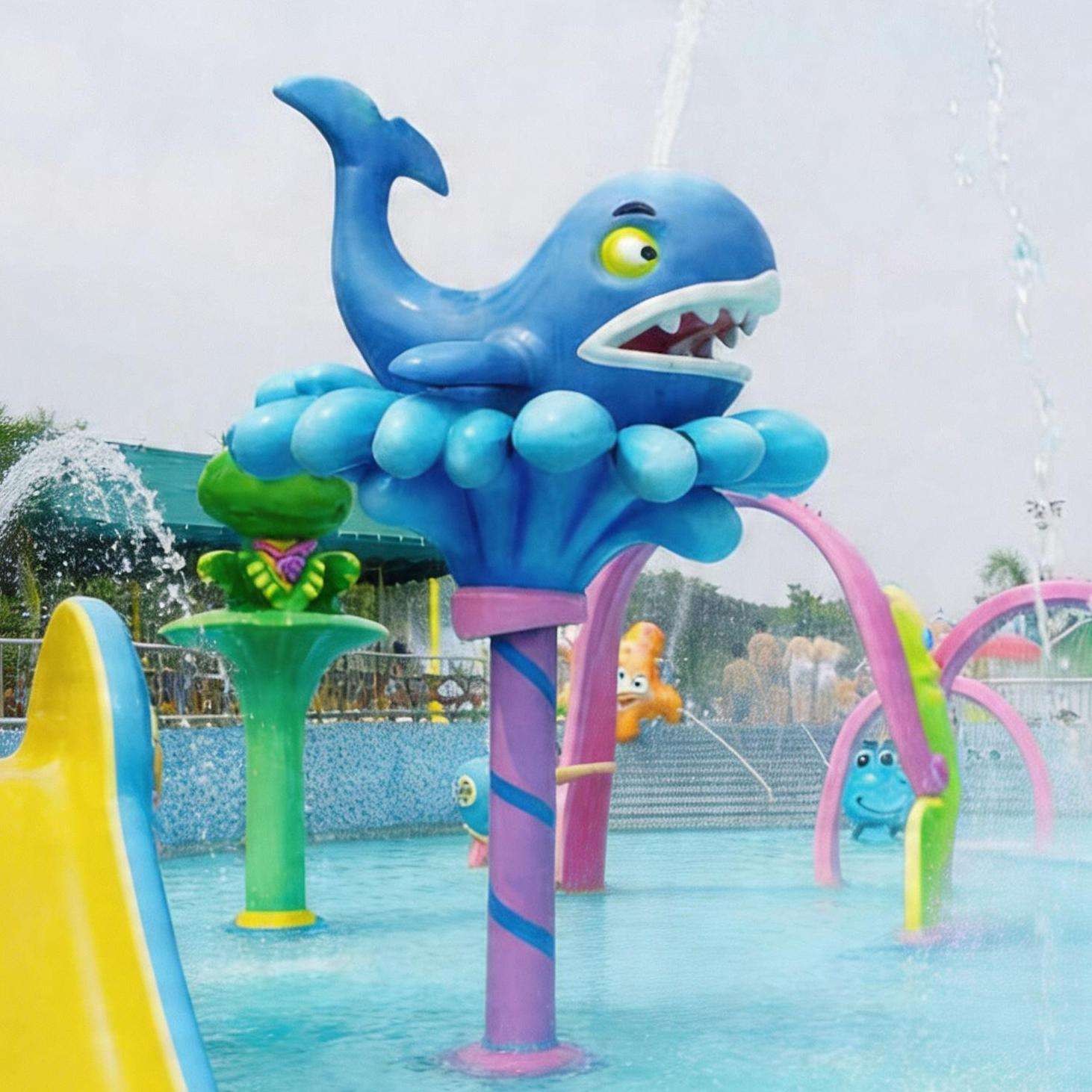 Đài phun nước hình cá voi composite cho sân chơi nước trẻ em - hình 5