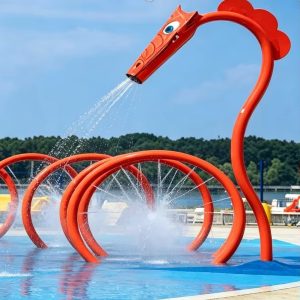 Đài phun nước hình khủng long composite cho sân chơi nước trẻ em