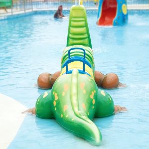 Đồ chơi phun nước bập bênh cá sấu composite cho sân chơi nước trẻ em