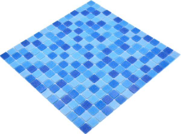 Gạch Mosaic Thủy Tinh Hồ Bơi Phối Xanh Xanh Dương Bóng - Bộ 10 Vỉ