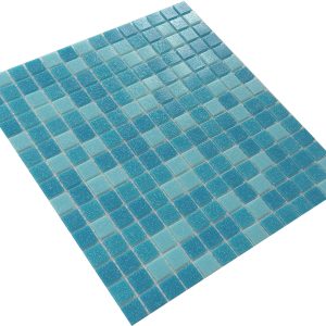 Gạch Mosaic Thủy Tinh Hồ Bơi Phối Xanh Xanh Dương Bóng – Bộ 10 Vỉ