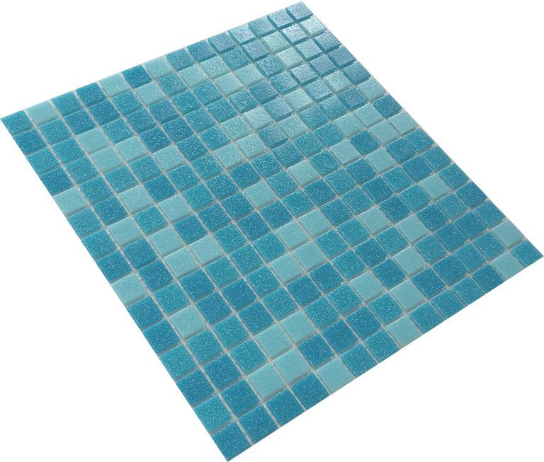 Gạch Mosaic Thủy Tinh Hồ Bơi Phối Xanh Xanh Dương Bóng – Bộ 10 Vỉ