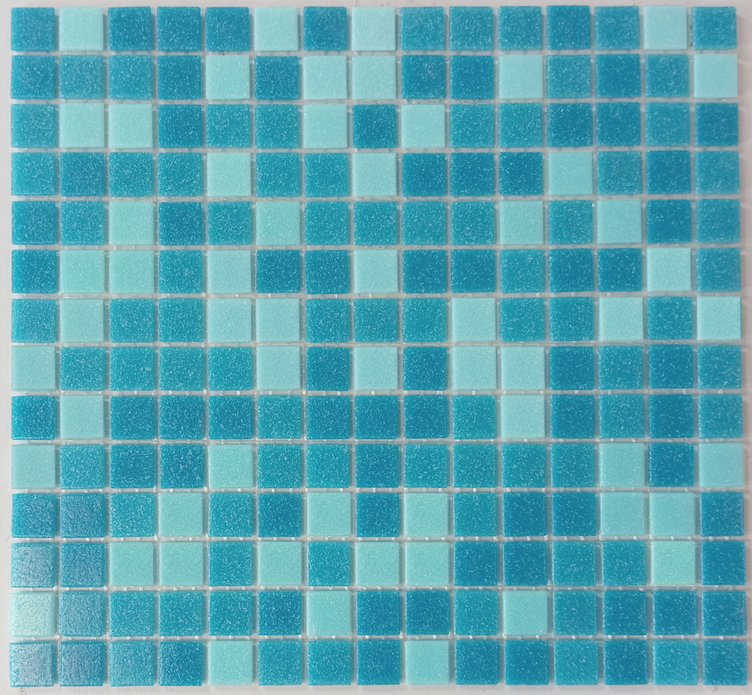 Gạch Mosaic Thủy Tinh Hồ Bơi Phối Xanh Xanh Dương Bóng - Bộ 10 Vỉ - hình 1