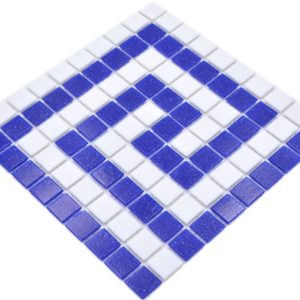 Gạch Mosaic Thủy Tinh Hồ Bơi Trắng Phối Xanh Bóng – Bộ 10 Vỉ