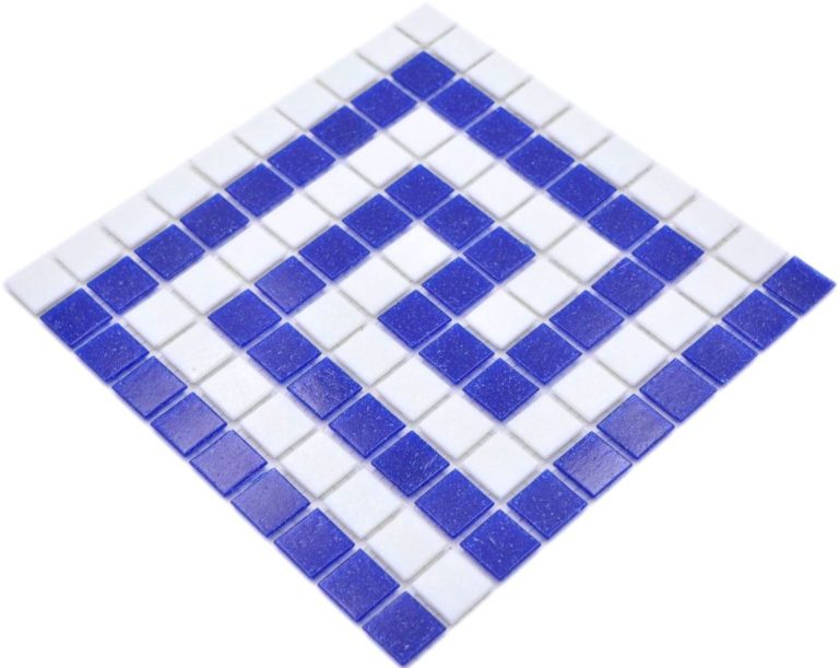Gạch Mosaic Thủy Tinh Hồ Bơi Trắng Phối Xanh Bóng – Bộ 10 Vỉ