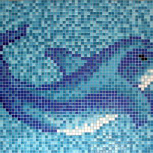 Gạch Mosaic Thủy Tinh Hồ Bơi Xanh Da Trời Nhạt Xanh Dương – Tranh Cá Heo