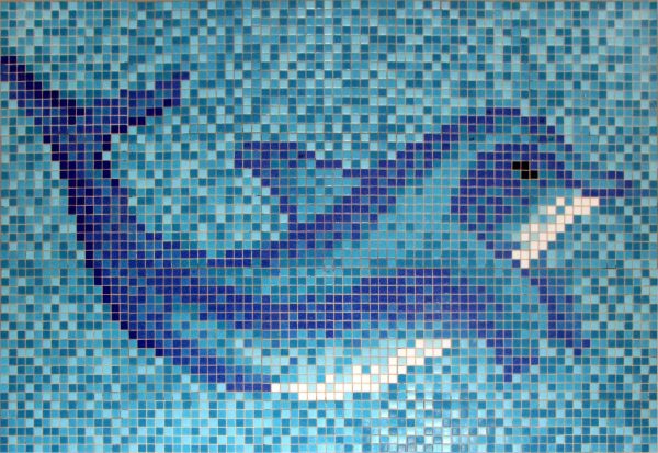 Gạch Mosaic Thủy Tinh Hồ Bơi Xanh Da Trời Nhạt Xanh Dương - Tranh Cá Heo