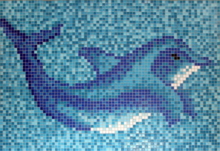 Gạch Mosaic Thủy Tinh Hồ Bơi Xanh Da Trời Nhạt Xanh Dương – Tranh Cá Heo